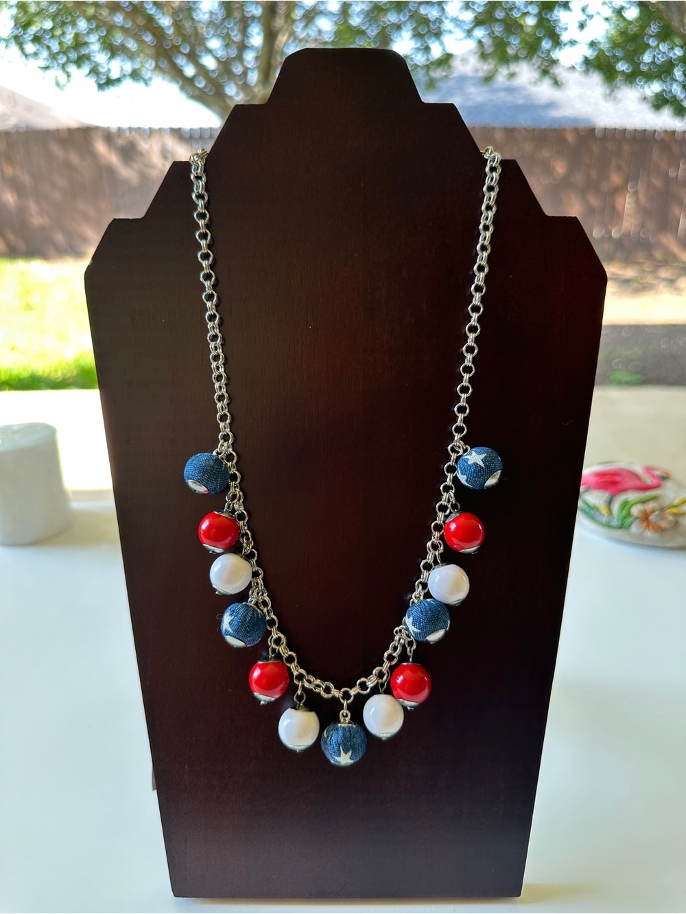 Patriotic Red White and Blue Beaded Statement Necklace